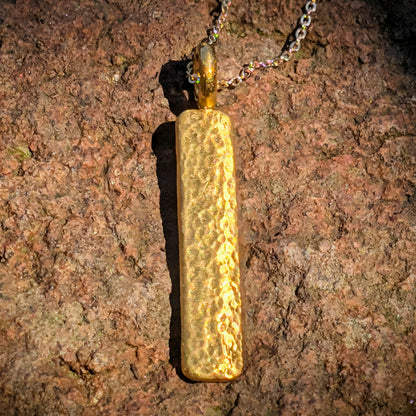 24k Pure Gold Hand Hammered Bar Pendant