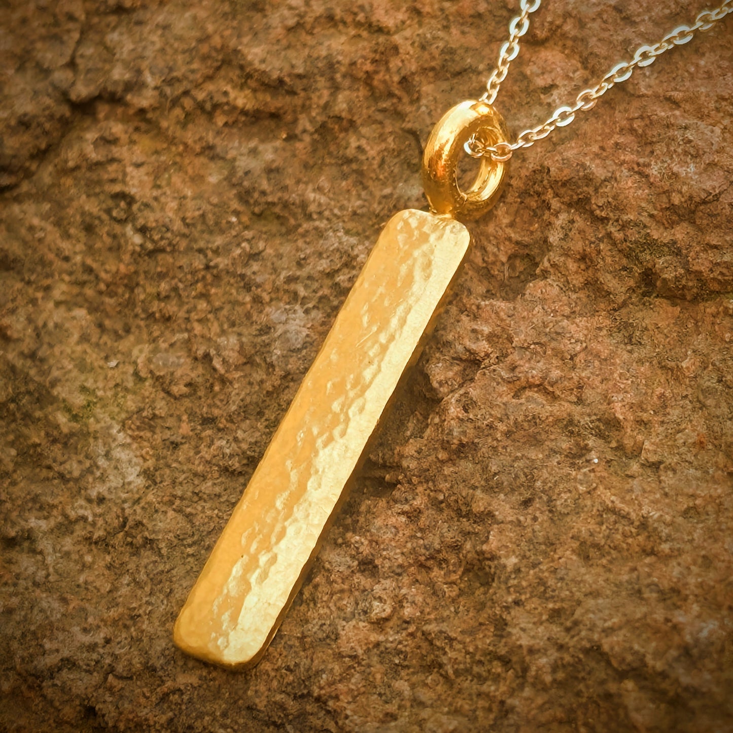 24k Pure Gold Hand Hammered Bar Pendant