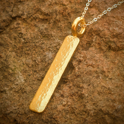 24k Pure Gold Hand Hammered Bar Pendant